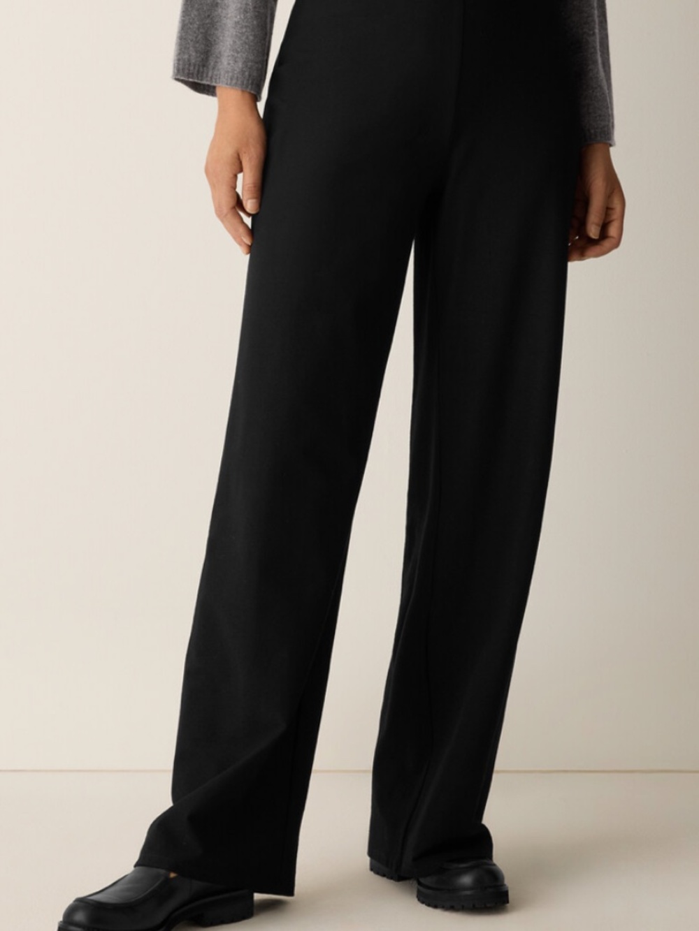 Eileen Fisher Black Wide-Leg Pull-On Ponte Knit Pants
